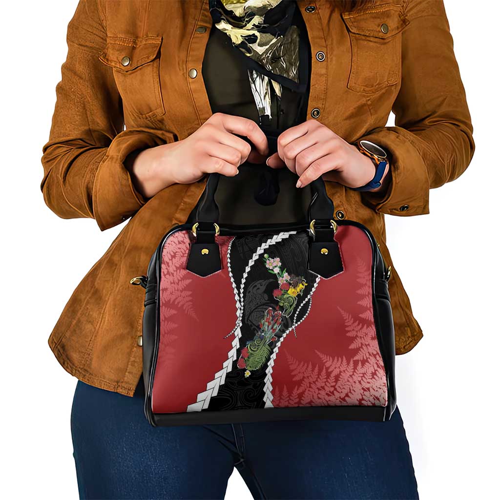 New Zealand Christmas Shoulder Handbag Flora Map with Birds - Polynesian Pride