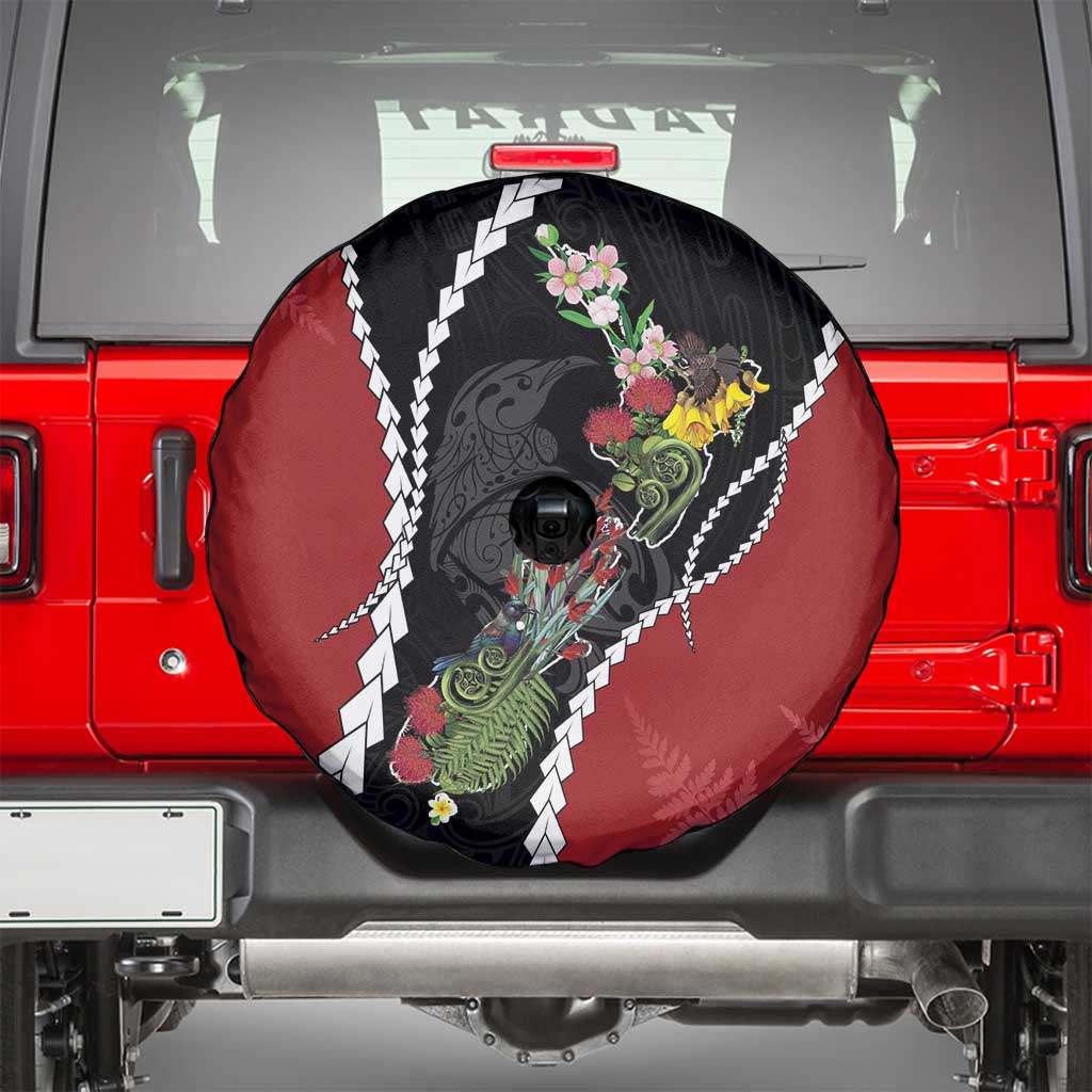 New Zealand Christmas Spare Tire Cover Flora Map with Birds LT7 - Polynesian Pride