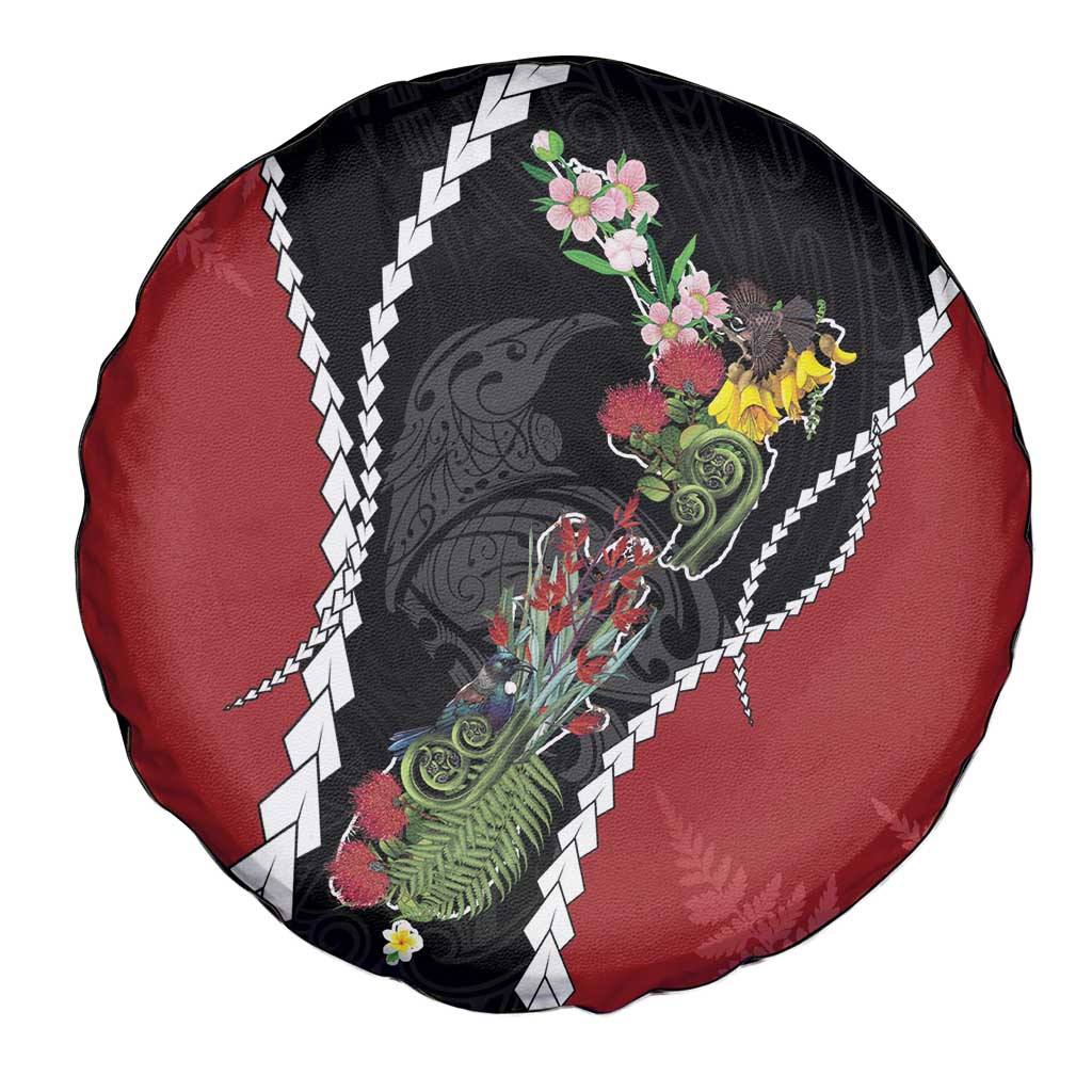 New Zealand Christmas Spare Tire Cover Flora Map with Birds LT7 - Polynesian Pride