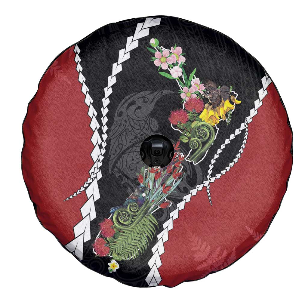 New Zealand Christmas Spare Tire Cover Flora Map with Birds LT7 - Polynesian Pride