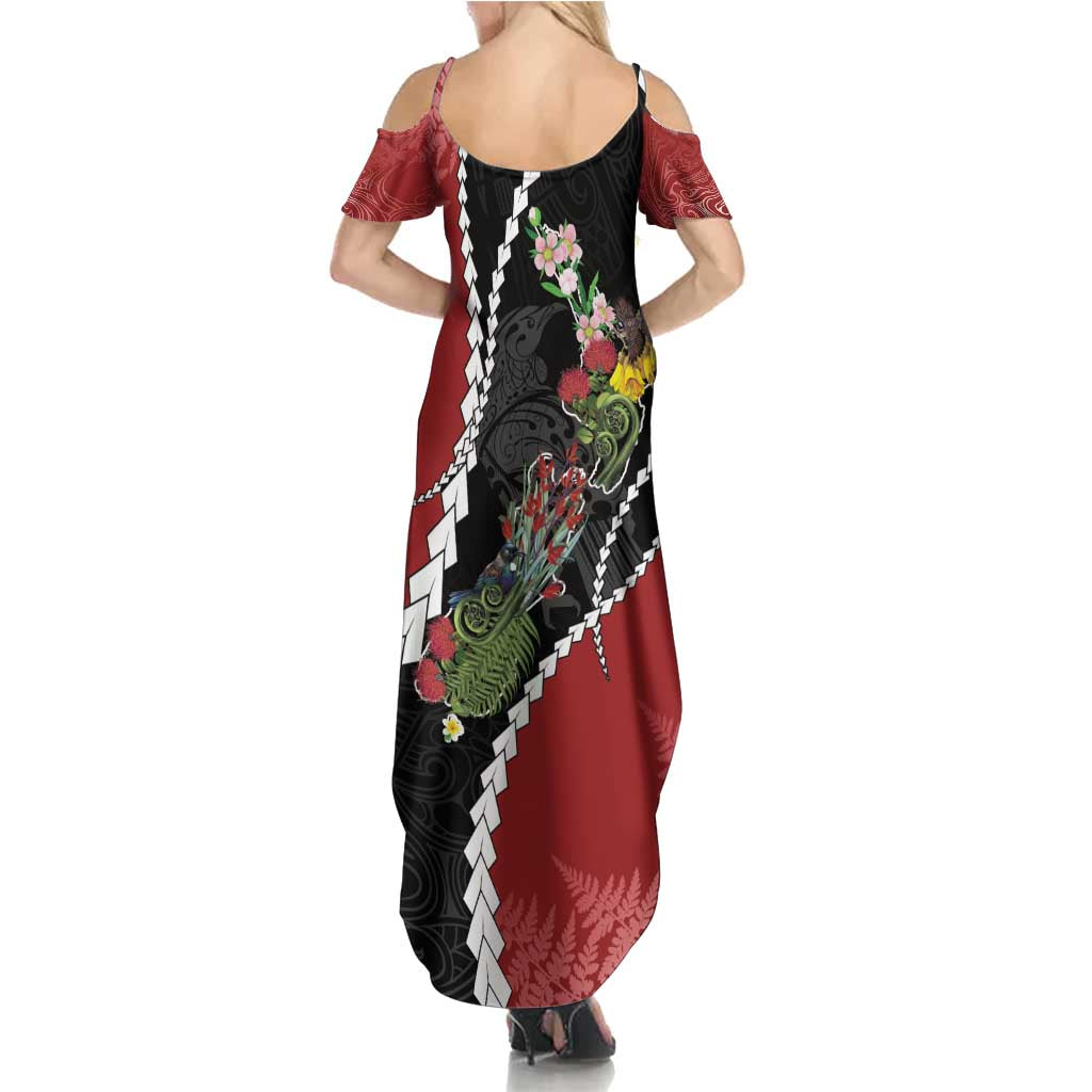 New Zealand Christmas Summer Maxi Dress Flora Map with Birds - Polynesian Pride