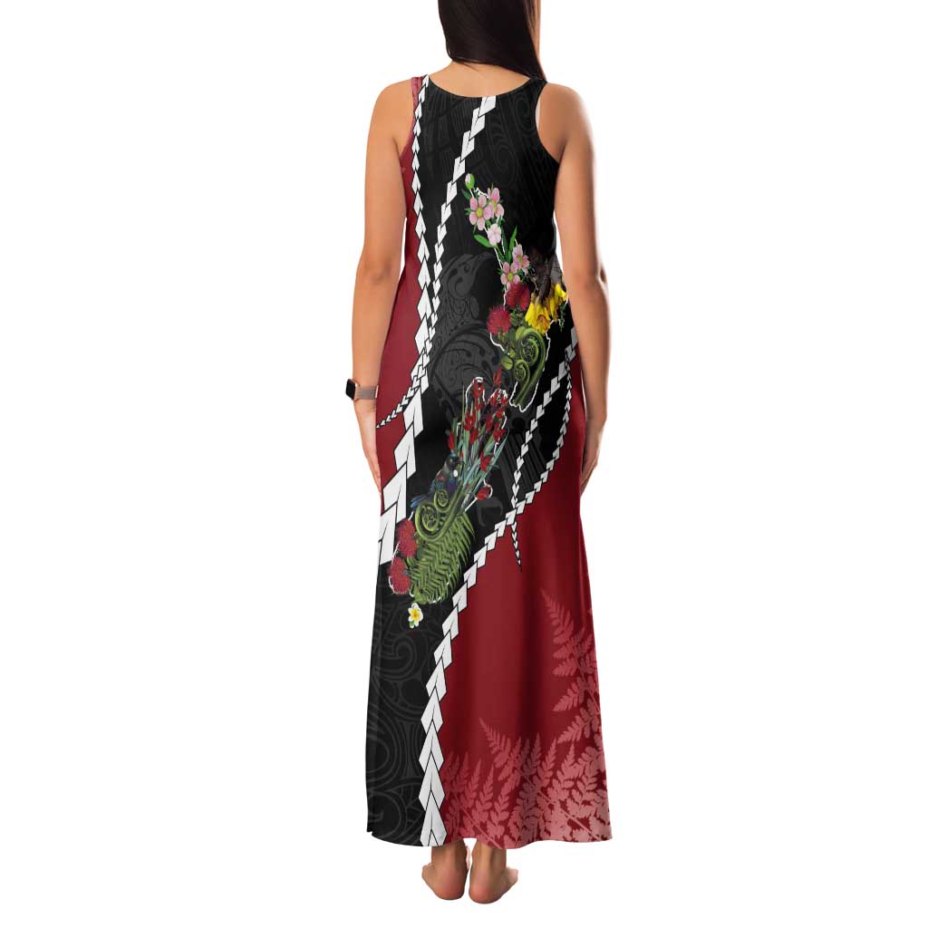 New Zealand Christmas Tank Maxi Dress Flora Map with Birds LT7 - Polynesian Pride
