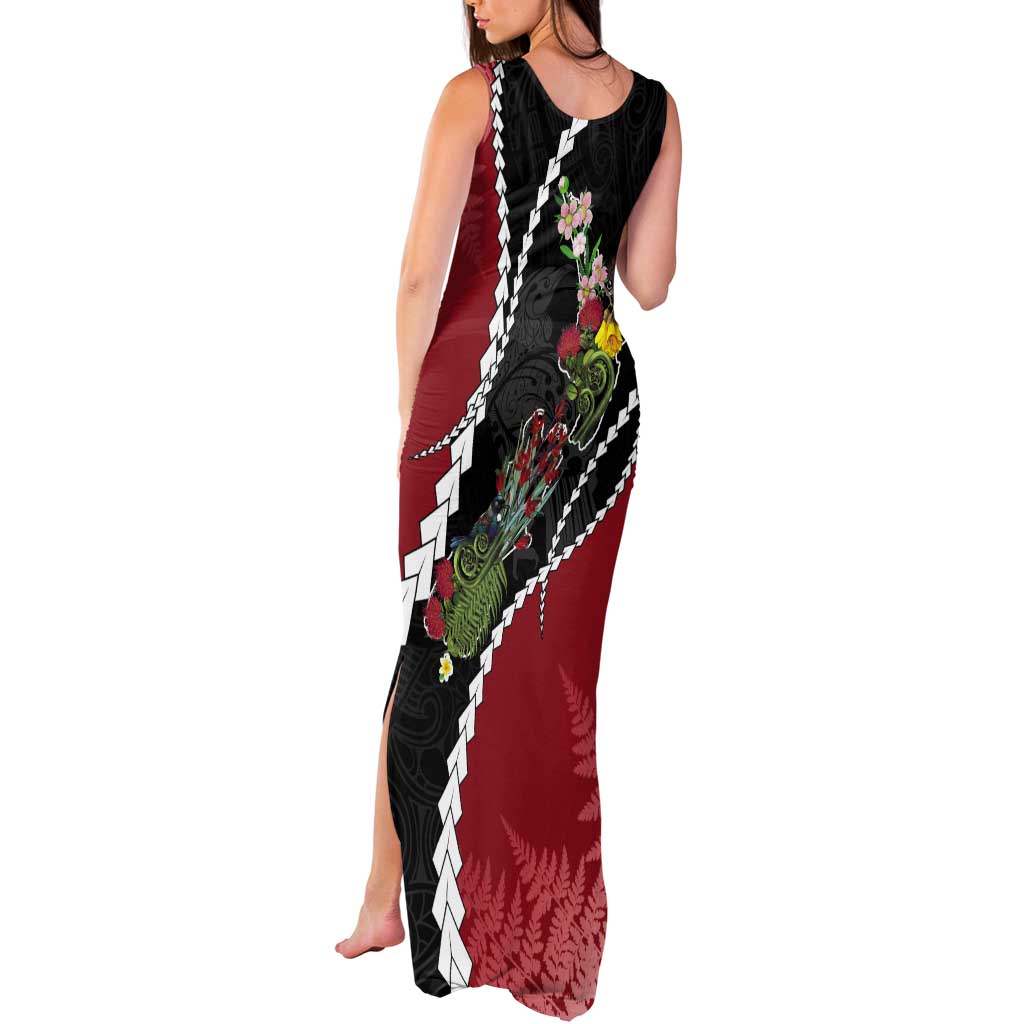 New Zealand Christmas Tank Maxi Dress Flora Map with Birds LT7 - Polynesian Pride