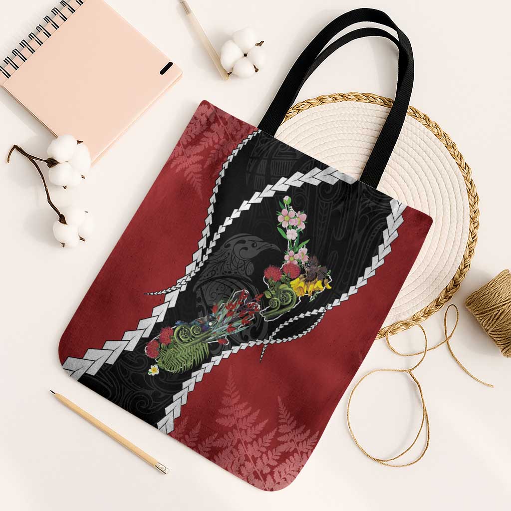 New Zealand Christmas Tote Bag Flora Map with Birds - Polynesian Pride