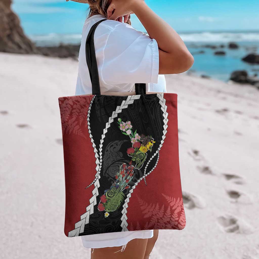 New Zealand Christmas Tote Bag Flora Map with Birds - Polynesian Pride