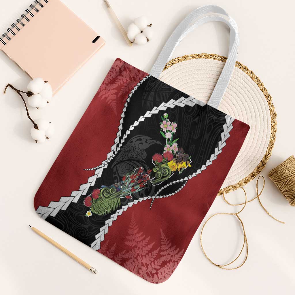 New Zealand Christmas Tote Bag Flora Map with Birds - Polynesian Pride