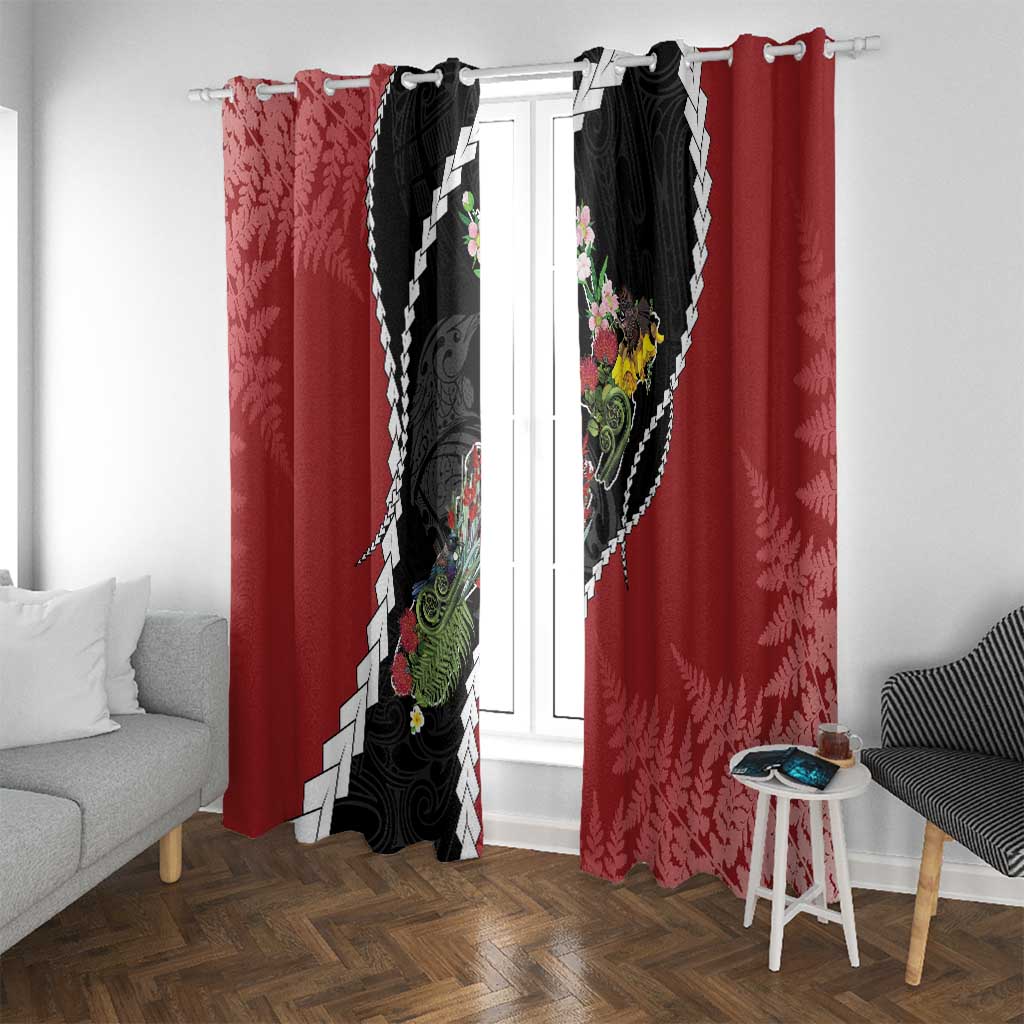 New Zealand Christmas Window Curtain Flora Map with Birds - Polynesian Pride