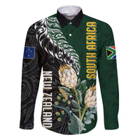 Custom South Africa Mix New Zealand Rugby 2023 Family Matching Long Sleeve Bodycon Dress and Hawaiian Shirt World Cup Greatest Rivalry LT7 Dad's Shirt - Long Sleeve Black Green - Polynesian Pride