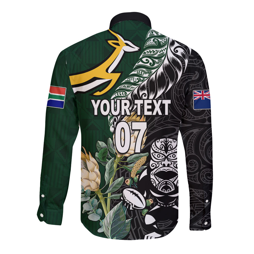 Custom South Africa Mix New Zealand Rugby 2023 Long Sleeve Button Shirt World Cup Greatest Rivalry LT7 - Polynesian Pride