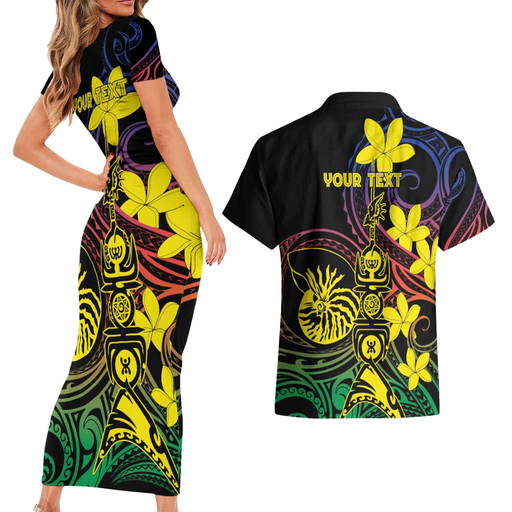 New Caledonia Kanaky Personalized Couples Matching Short Sleeve Bodycon Dress and Hawaiian Shirt Fleche Faitiere - Plumeria LT7 - Polynesian Pride