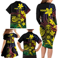 New Caledonia Kanaky Personalized Family Matching Long Sleeve Bodycon Dress and Hawaiian Shirt Fleche Faitiere - Plumeria LT7 - Polynesian Pride