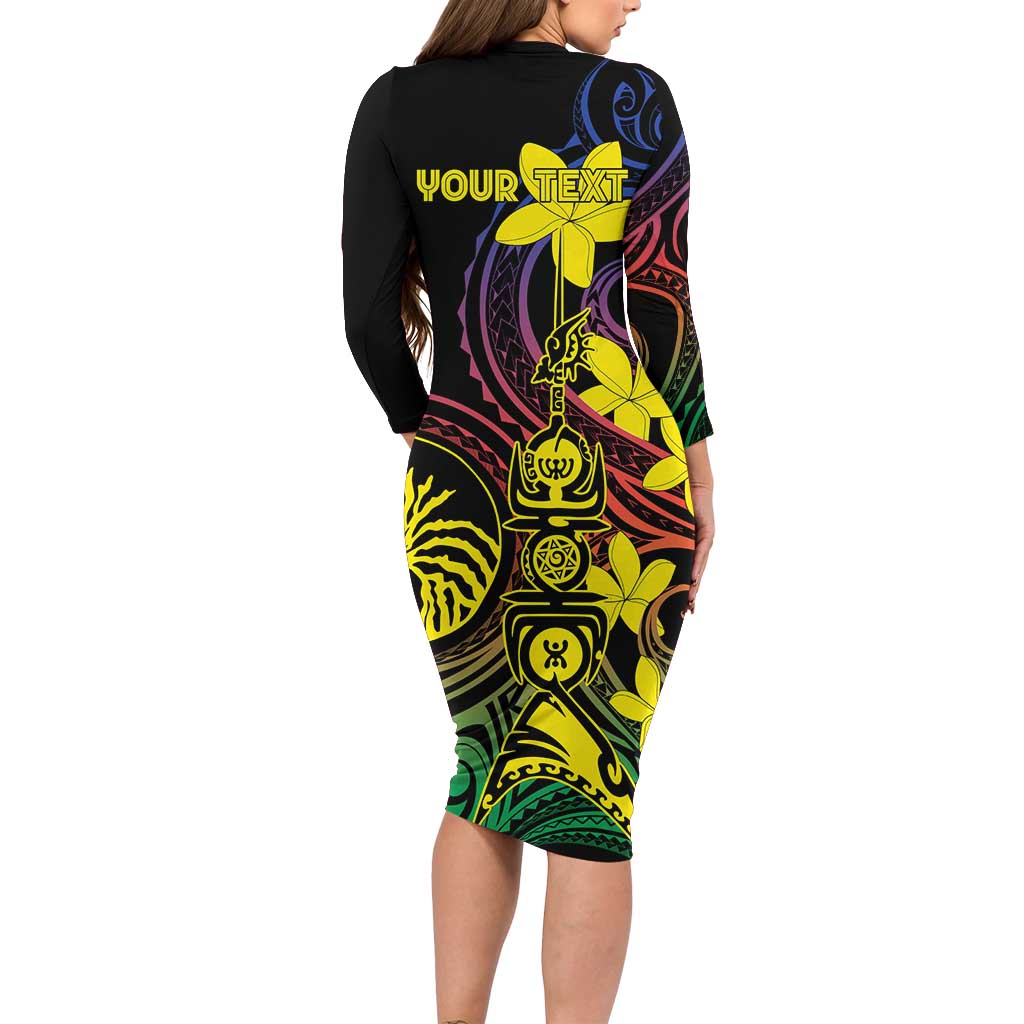 New Caledonia Kanaky Personalized Family Matching Long Sleeve Bodycon Dress and Hawaiian Shirt Fleche Faitiere - Plumeria LT7 - Polynesian Pride