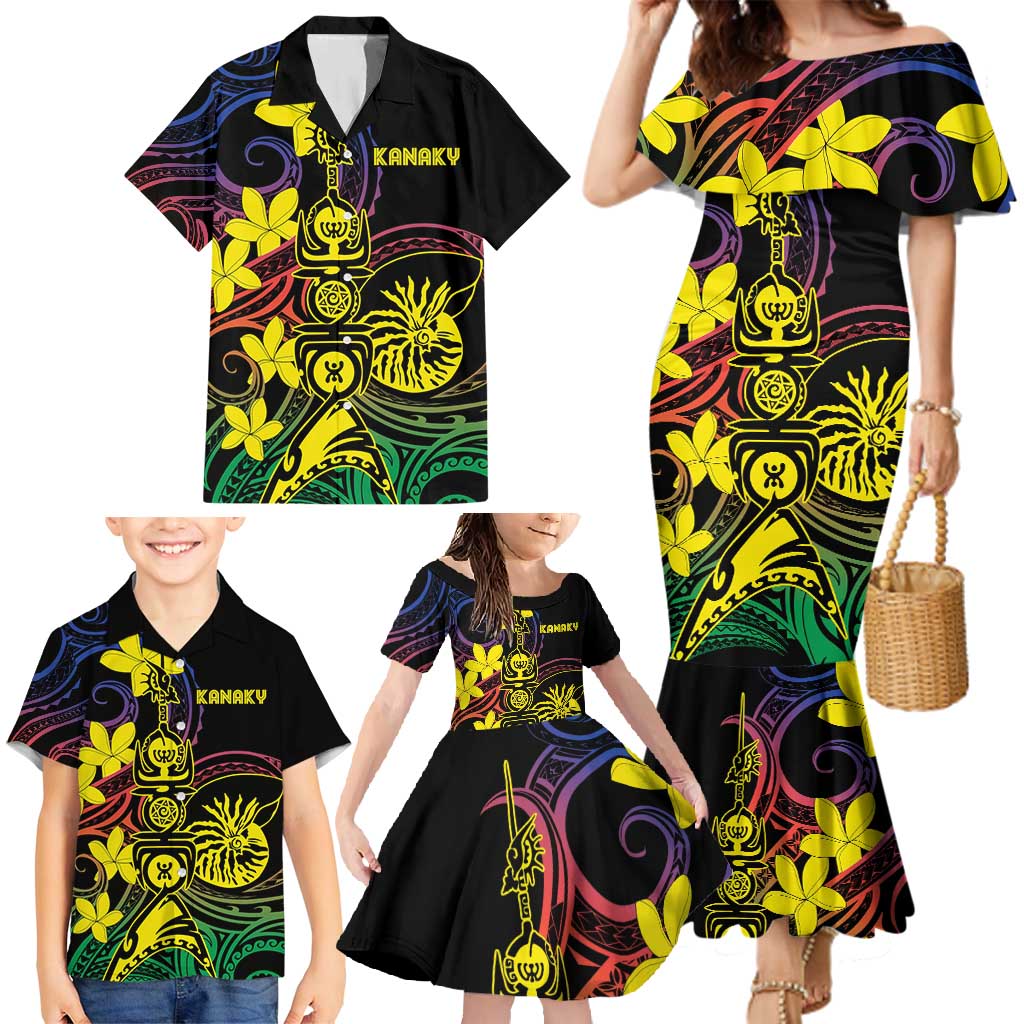 New Caledonia Kanaky Personalized Family Matching Mermaid Dress and Hawaiian Shirt Fleche Faitiere - Plumeria LT7 - Polynesian Pride