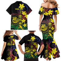 New Caledonia Kanaky Personalized Family Matching Mermaid Dress and Hawaiian Shirt Fleche Faitiere - Plumeria LT7 - Polynesian Pride