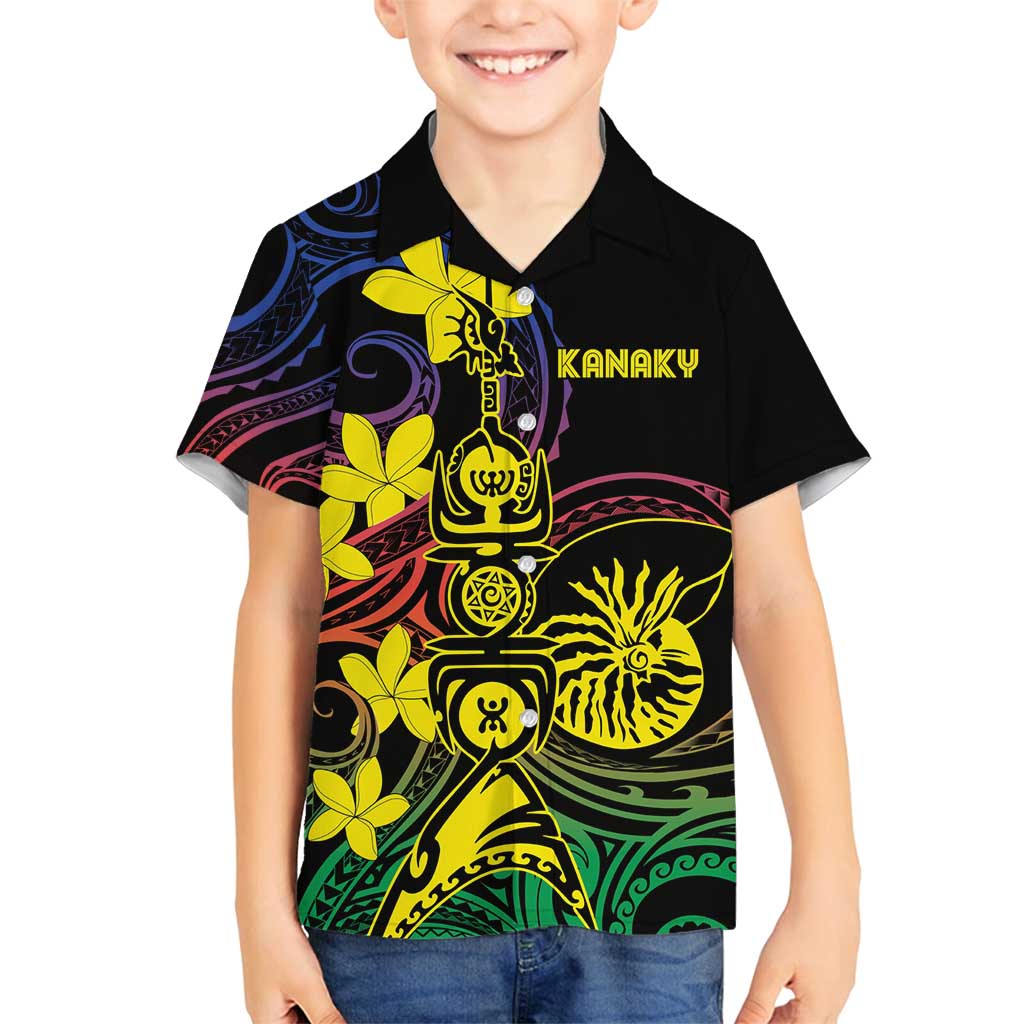 New Caledonia Kanaky Personalized Family Matching Off Shoulder Short Dress and Hawaiian Shirt Fleche Faitiere - Plumeria LT7 Son's Shirt Colorful - Polynesian Pride