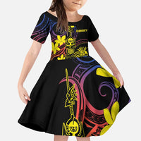 New Caledonia Kanaky Personalized Family Matching Puletasi and Hawaiian Shirt Fleche Faitiere - Plumeria LT7 Daughter's Dress Colorful - Polynesian Pride