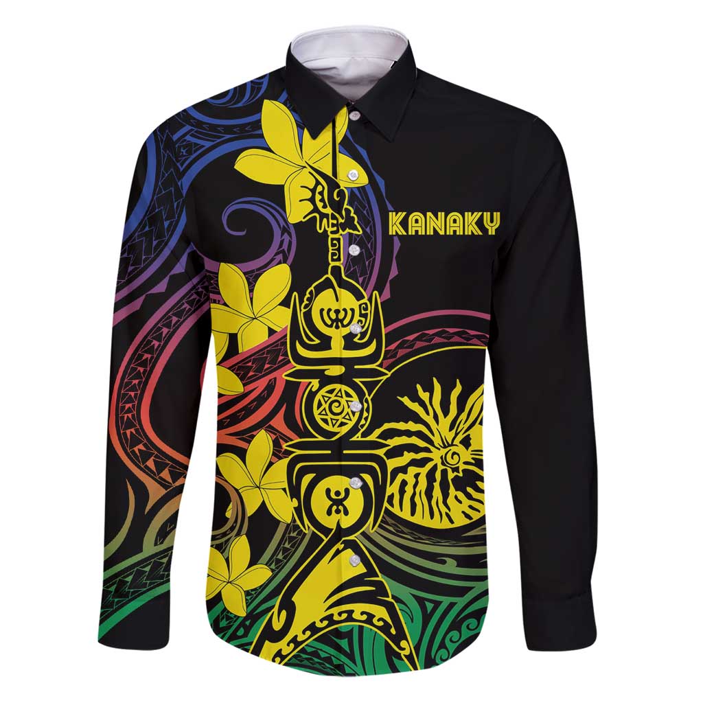 New Caledonia Kanaky Personalized Family Matching Puletasi and Hawaiian Shirt Fleche Faitiere - Plumeria LT7 Dad's Shirt - Long Sleeve Colorful - Polynesian Pride