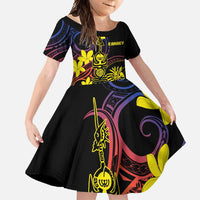 New Caledonia Kanaky Personalized Family Matching Short Sleeve Bodycon Dress and Hawaiian Shirt Fleche Faitiere - Plumeria LT7 Daughter's Dress Colorful - Polynesian Pride