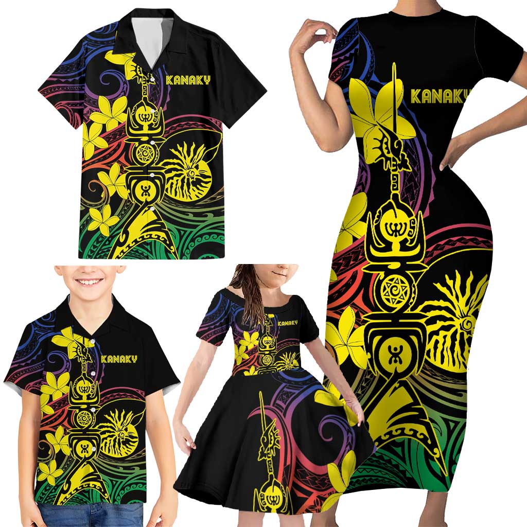 New Caledonia Kanaky Personalized Family Matching Short Sleeve Bodycon Dress and Hawaiian Shirt Fleche Faitiere - Plumeria LT7 - Polynesian Pride