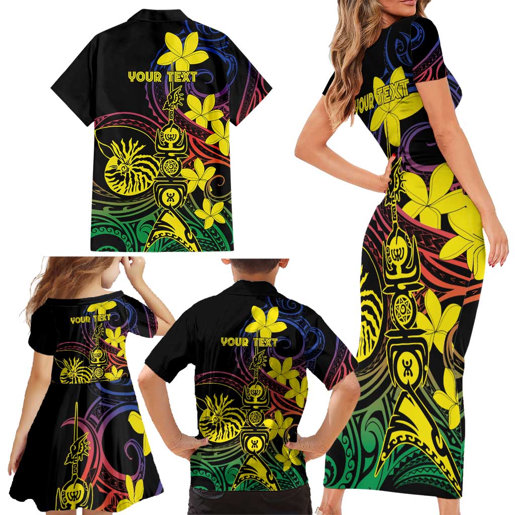 New Caledonia Kanaky Personalized Family Matching Short Sleeve Bodycon Dress and Hawaiian Shirt Fleche Faitiere - Plumeria LT7 - Polynesian Pride