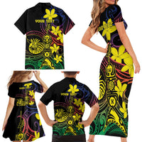 New Caledonia Kanaky Personalized Family Matching Short Sleeve Bodycon Dress and Hawaiian Shirt Fleche Faitiere - Plumeria LT7 - Polynesian Pride