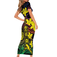 New Caledonia Kanaky Personalized Family Matching Short Sleeve Bodycon Dress and Hawaiian Shirt Fleche Faitiere - Plumeria LT7 - Polynesian Pride