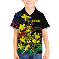 New Caledonia Kanaky Personalized Family Matching Tank Maxi Dress and Hawaiian Shirt Fleche Faitiere - Plumeria LT7 Son's Shirt Colorful - Polynesian Pride