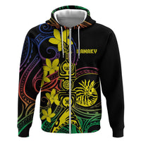 New Caledonia Kanaky Personalized Hoodie Fleche Faitiere - Plumeria LT7 Zip Hoodie Colorful - Polynesian Pride