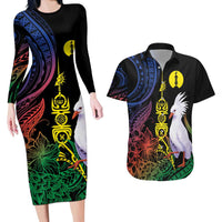 New Caledonia Kanaky Personalized Couples Matching Long Sleeve Bodycon Dress and Hawaiian Shirt Fleche Faitiere Mix Kagu LT7 Colorful - Polynesian Pride
