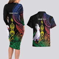 New Caledonia Kanaky Personalized Couples Matching Long Sleeve Bodycon Dress and Hawaiian Shirt Fleche Faitiere Mix Kagu LT7 - Polynesian Pride