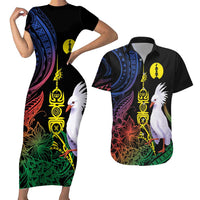 New Caledonia Kanaky Personalized Couples Matching Short Sleeve Bodycon Dress and Hawaiian Shirt Fleche Faitiere Mix Kagu LT7 Colorful - Polynesian Pride