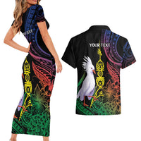 New Caledonia Kanaky Personalized Couples Matching Short Sleeve Bodycon Dress and Hawaiian Shirt Fleche Faitiere Mix Kagu LT7 - Polynesian Pride