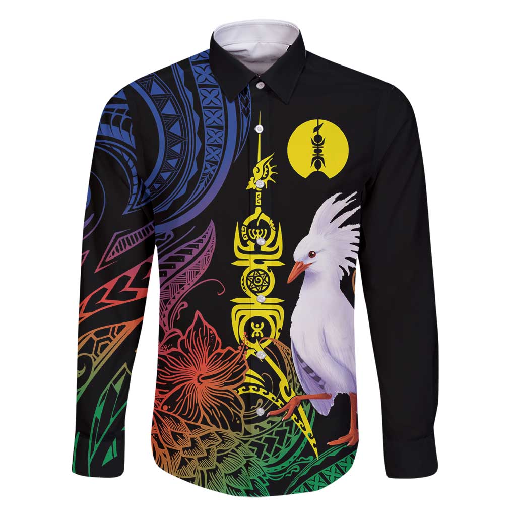New Caledonia Kanaky Personalized Family Matching Long Sleeve Bodycon Dress and Hawaiian Shirt Fleche Faitiere Mix Kagu LT7 Dad's Shirt - Long Sleeve Colorful - Polynesian Pride