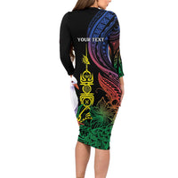 New Caledonia Kanaky Personalized Family Matching Long Sleeve Bodycon Dress and Hawaiian Shirt Fleche Faitiere Mix Kagu LT7 - Polynesian Pride