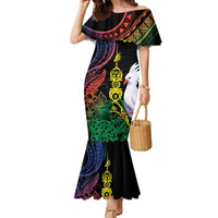 New Caledonia Kanaky Personalized Family Matching Mermaid Dress and Hawaiian Shirt Fleche Faitiere Mix Kagu LT7 Mom's Dress Colorful - Polynesian Pride