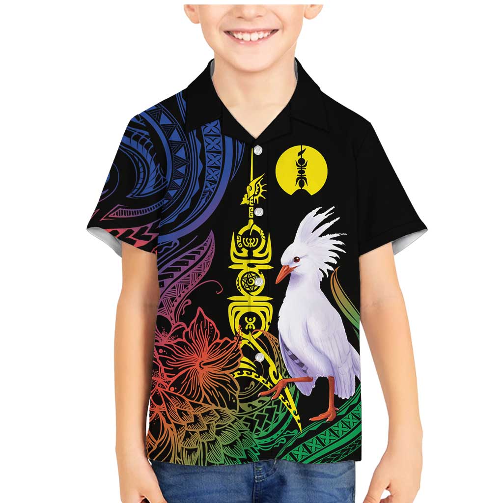 New Caledonia Kanaky Personalized Family Matching Mermaid Dress and Hawaiian Shirt Fleche Faitiere Mix Kagu LT7 Son's Shirt Colorful - Polynesian Pride
