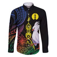 New Caledonia Kanaky Personalized Family Matching Off The Shoulder Long Sleeve Dress and Hawaiian Shirt Fleche Faitiere Mix Kagu LT7 Dad's Shirt - Long Sleeve Colorful - Polynesian Pride