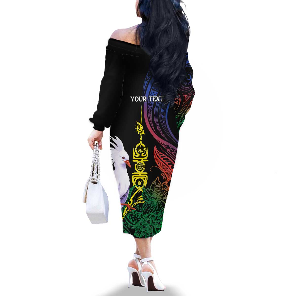 New Caledonia Kanaky Personalized Family Matching Off The Shoulder Long Sleeve Dress and Hawaiian Shirt Fleche Faitiere Mix Kagu LT7 - Polynesian Pride