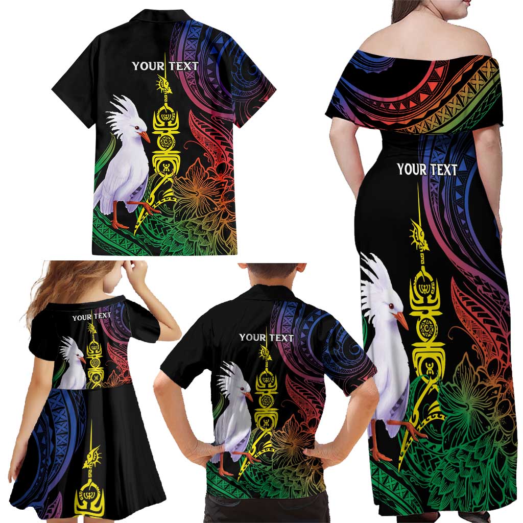 New Caledonia Kanaky Personalized Family Matching Off Shoulder Maxi Dress and Hawaiian Shirt Fleche Faitiere Mix Kagu LT7 - Polynesian Pride