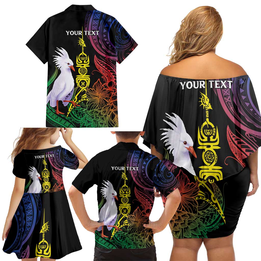 New Caledonia Kanaky Personalized Family Matching Off Shoulder Short Dress and Hawaiian Shirt Fleche Faitiere Mix Kagu LT7 - Polynesian Pride