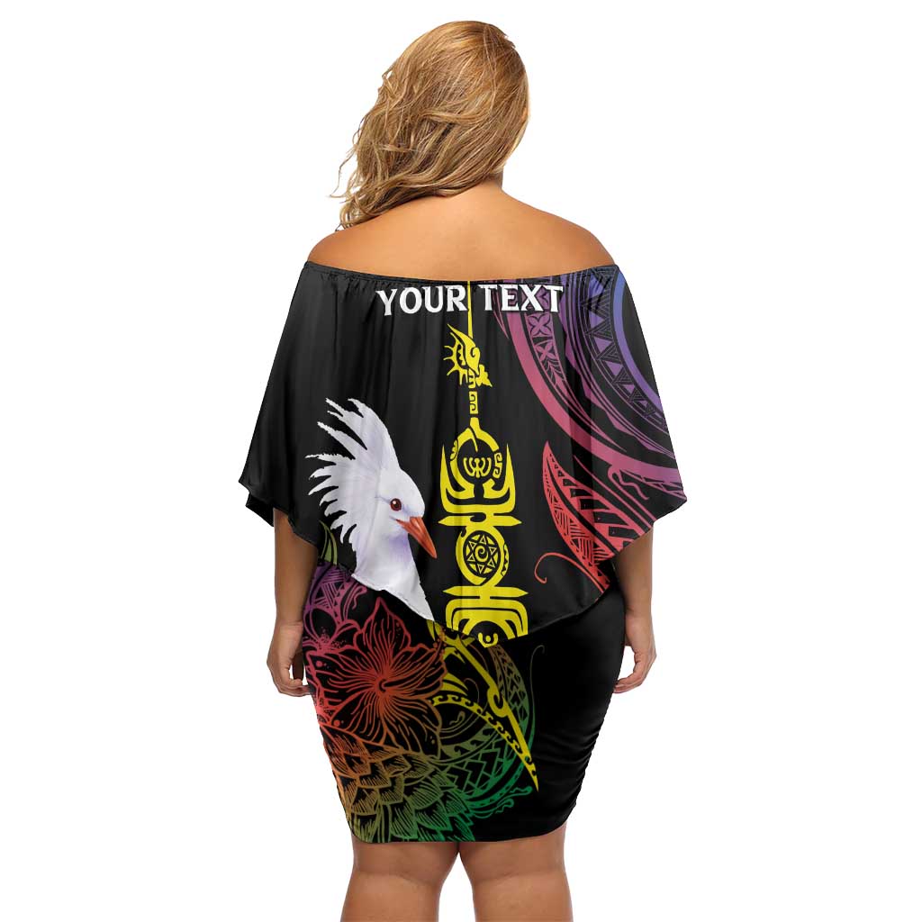 New Caledonia Kanaky Personalized Family Matching Off Shoulder Short Dress and Hawaiian Shirt Fleche Faitiere Mix Kagu LT7 - Polynesian Pride