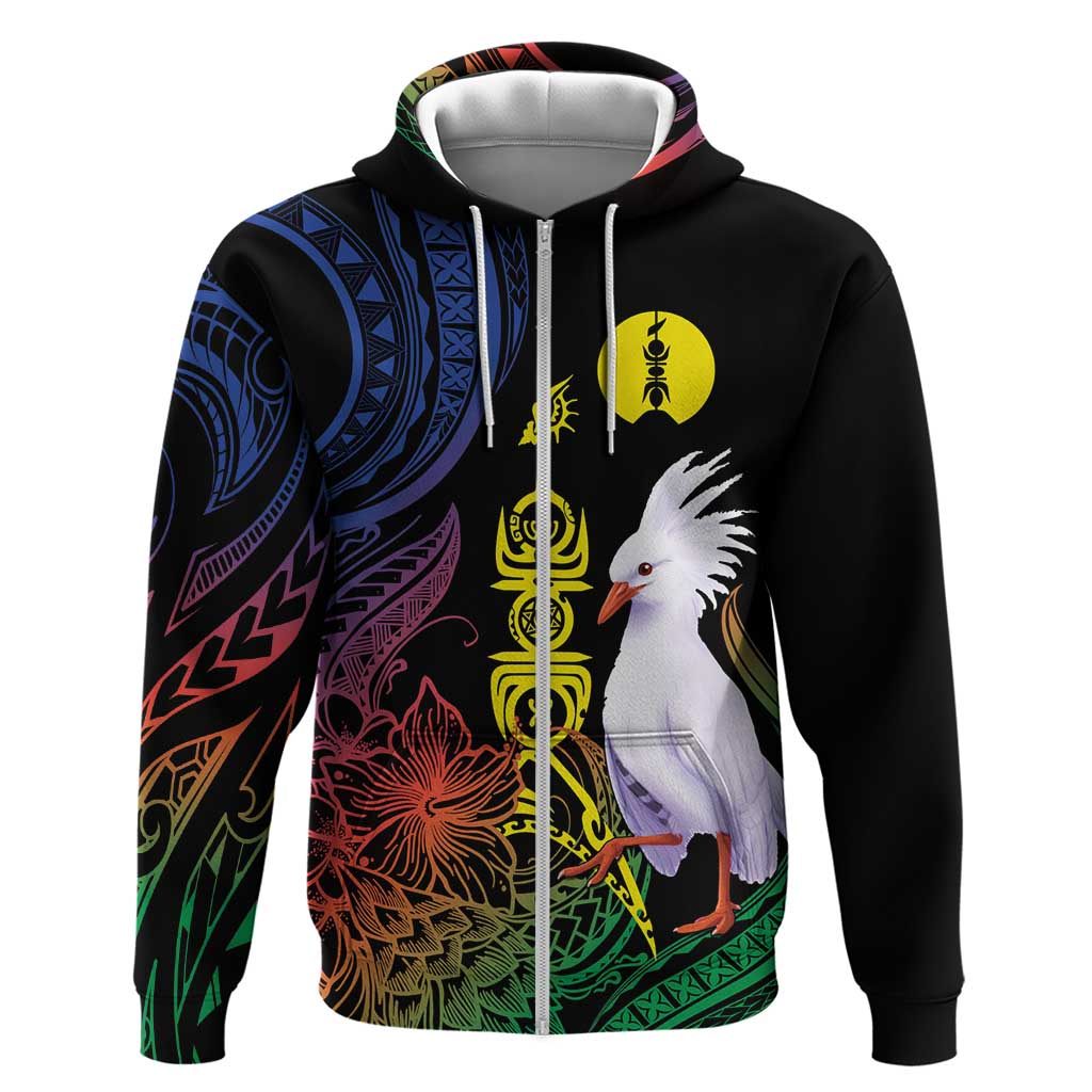 New Caledonia Kanaky Personalized Zip Hoodie Fleche Faitiere Mix Kagu LT7 Zip Hoodie Colorful - Polynesian Pride