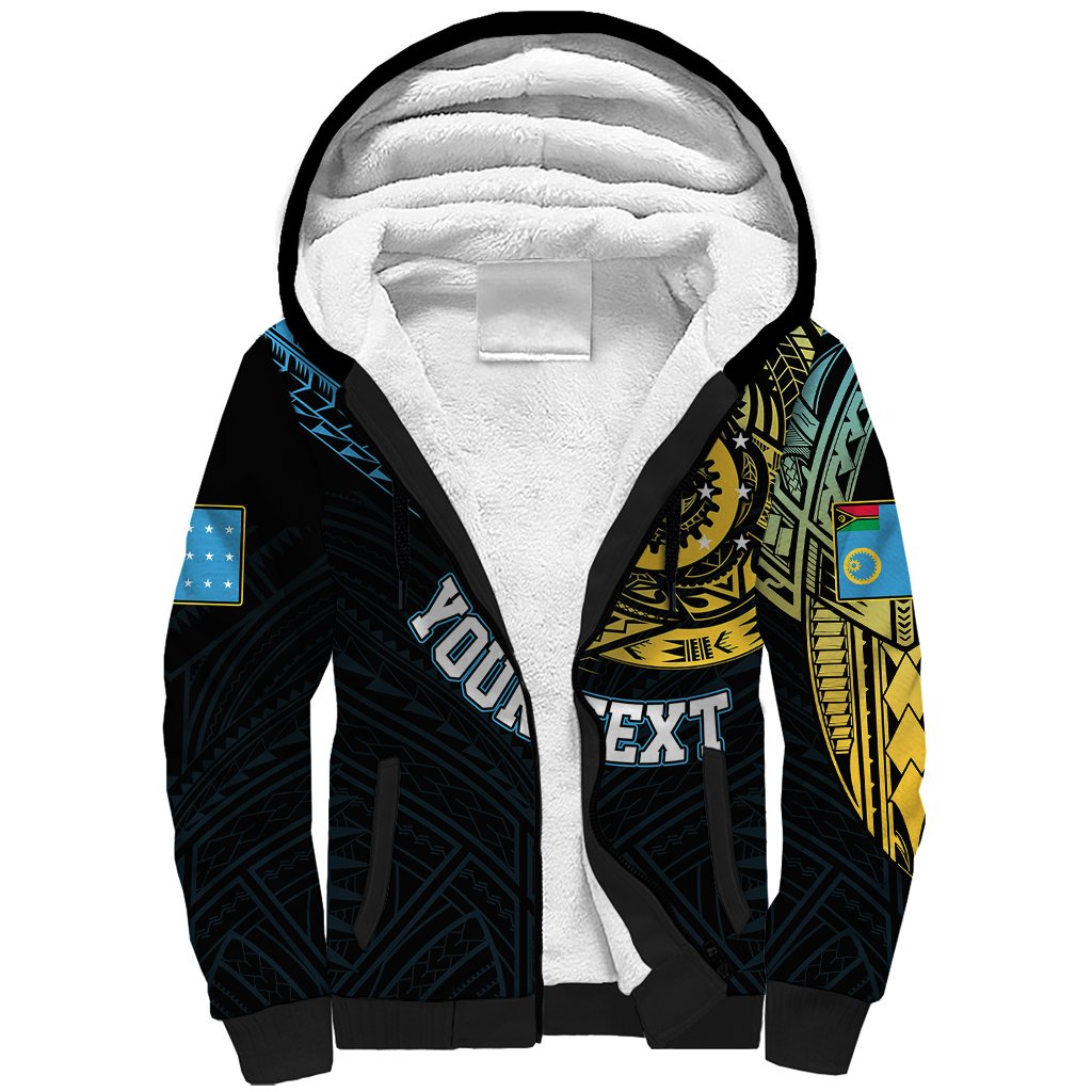 Personalised Vanuatu Sherpa Hoodie Turtle Chest Tattoo Flag Color - Sanma LT7 Unisex Black - Polynesian Pride