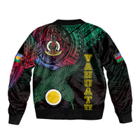 Personalised Vanuatu Bomber Jacket Turtle Chest Tattoo Flag Color - Shefa LT7 - Polynesian Pride