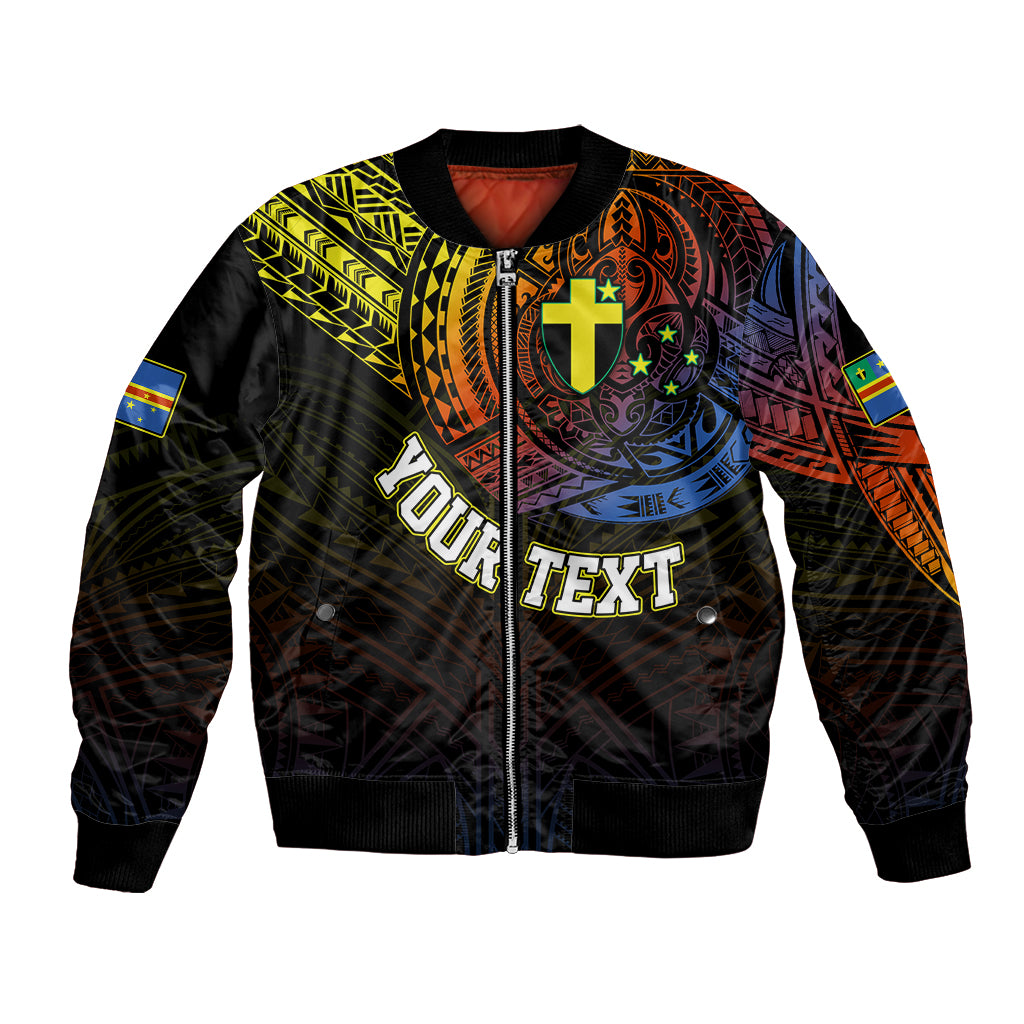 Personalised Vanuatu Bomber Jacket Turtle Chest Tattoo Flag Color - Tafea LT7 Unisex Black - Polynesian Pride
