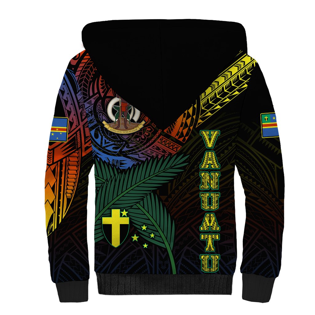 Personalised Vanuatu Sherpa Hoodie Turtle Chest Tattoo Flag Color - Tafea LT7 - Polynesian Pride