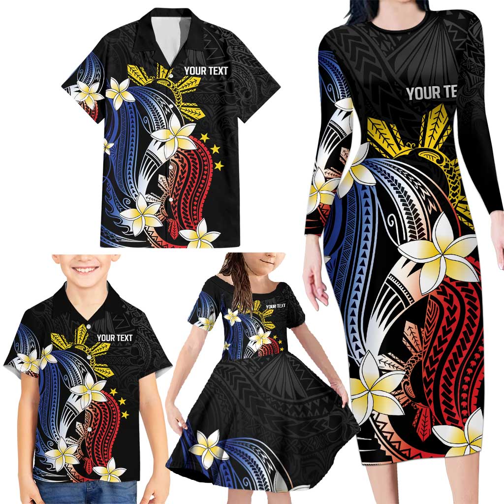 Personalized Philippines Tribal Family Matching Long Sleeve Bodycon Dress and Hawaiian Shirt Tropical Waves - Plumeria LT7 - Polynesian Pride