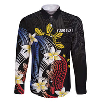 Personalized Philippines Tribal Family Matching Long Sleeve Bodycon Dress and Hawaiian Shirt Tropical Waves - Plumeria LT7 Dad's Shirt - Long Sleeve Black - Polynesian Pride