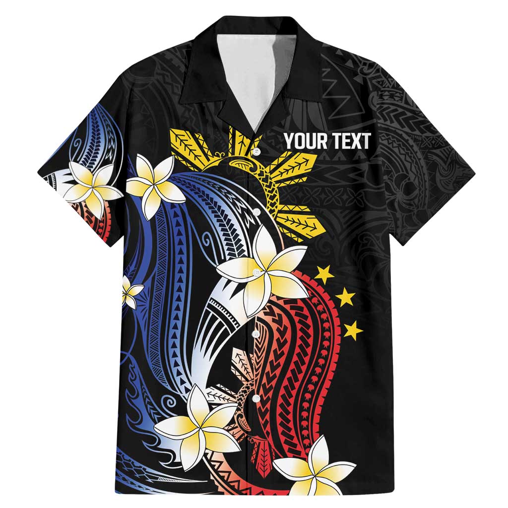 Personalized Philippines Tribal Family Matching Mermaid Dress and Hawaiian Shirt Tropical Waves - Plumeria LT7 Dad's Shirt - Short Sleeve Black - Polynesian Pride