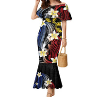 Personalized Philippines Tribal Family Matching Mermaid Dress and Hawaiian Shirt Tropical Waves - Plumeria LT7 Mom's Dress Black - Polynesian Pride
